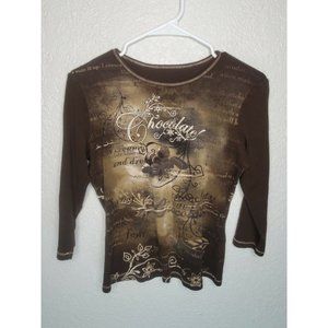 Blue Canyon Clothing Chocolate! Brown Women's Top 3/4 Sleeve Size Med